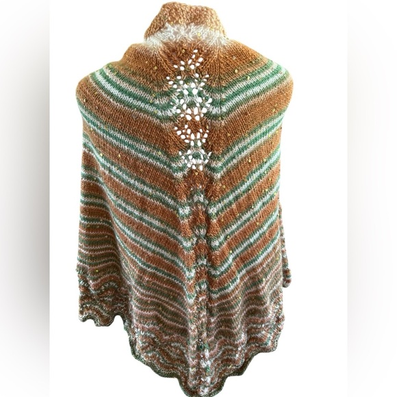 Striped Multicolor Women's handmade crocheted shawl with sequins 73” l x 32” w - Picture 4 of 8